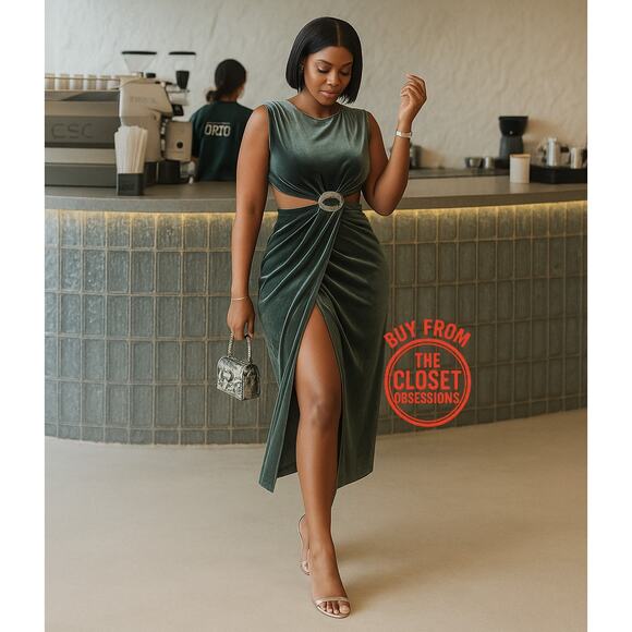 💚 ZARA Emerald Cut Out Midi Dress with Buckle Detail NWT 💚 - Picture 5 of 16